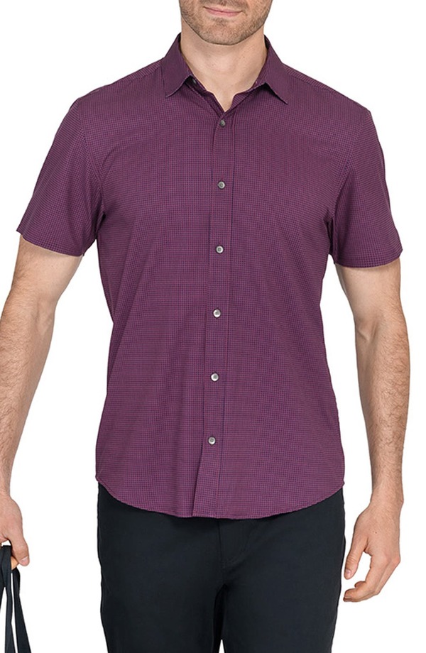 ダブリューアールケー メンズ トップス シャツ W.R.K Trim Fit Houndstooth Short Sleeve Performance Button-Up Shirt Burgundy バーガンディ 22,792円