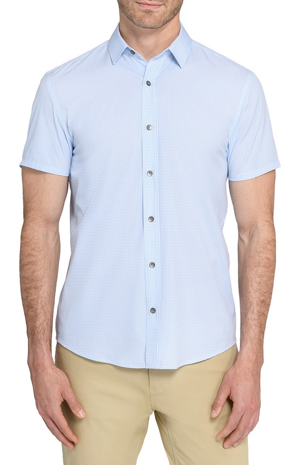 ダブリューアールケー メンズ トップス シャツ W.R.K Trim Fit Houndstooth Short Sleeve Performance Button-Up Shirt Light Blue ブルー|ReVida 店