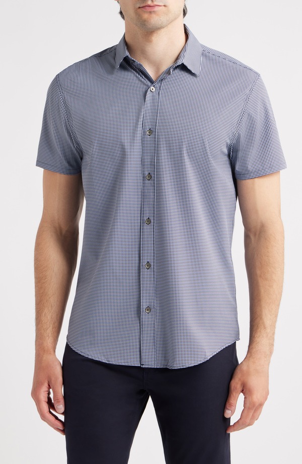 ダブリューアールケー メンズ トップス シャツ W.R.K Trim Fit Houndstooth Short Sleeve Performance Button-Up Shirt White/ Navy ホワイト