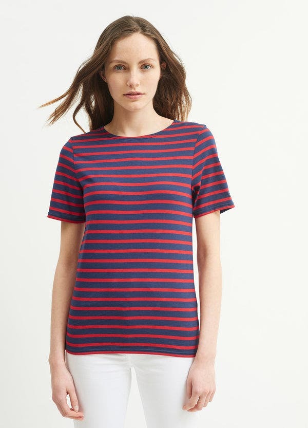 セイントジェームス レディース トップス シャツ Saint James LEVANT MODERN - Breton Stripe Short Sleeve Shirt Navy/Red ネイビー|ReVida 店