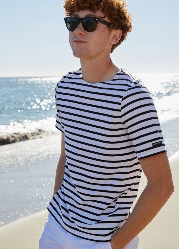 セイントジェームス レディース トップス シャツ Saint James LEVANT MODERN - Breton Stripe Short Sleeve Shirt White/Black ホワイト|ReVida 店