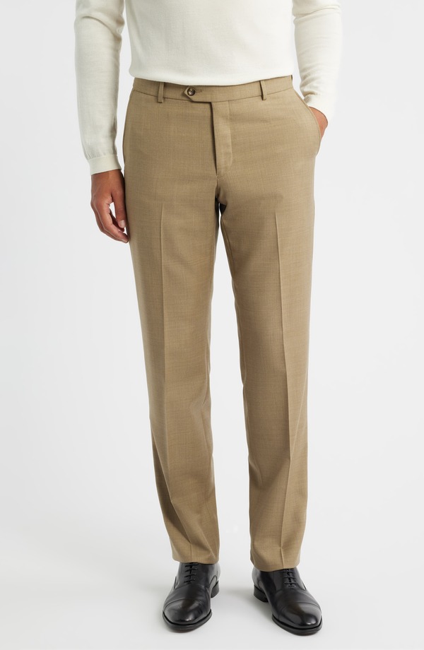 ベール メンズ ボトムス カジュアルパンツ ウール Berle Flat Frontan Super 120s Wool Dress Pants Dark Tan タン