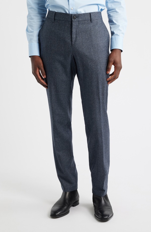 ボス メンズ ボトムス カジュアルパンツ スリムフィット ウール BOSS Geniuslim Fit Flat Front Microcheck Brushed Wool Dress Pants Open Blue ブルー