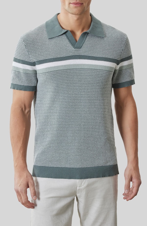 ロバートバラケット メンズ トップス ポロシャツ セーター コットン レース Robert Barakett Rourke Placed Stripe Cotton Polo Sweater Olive Dust オリーブ