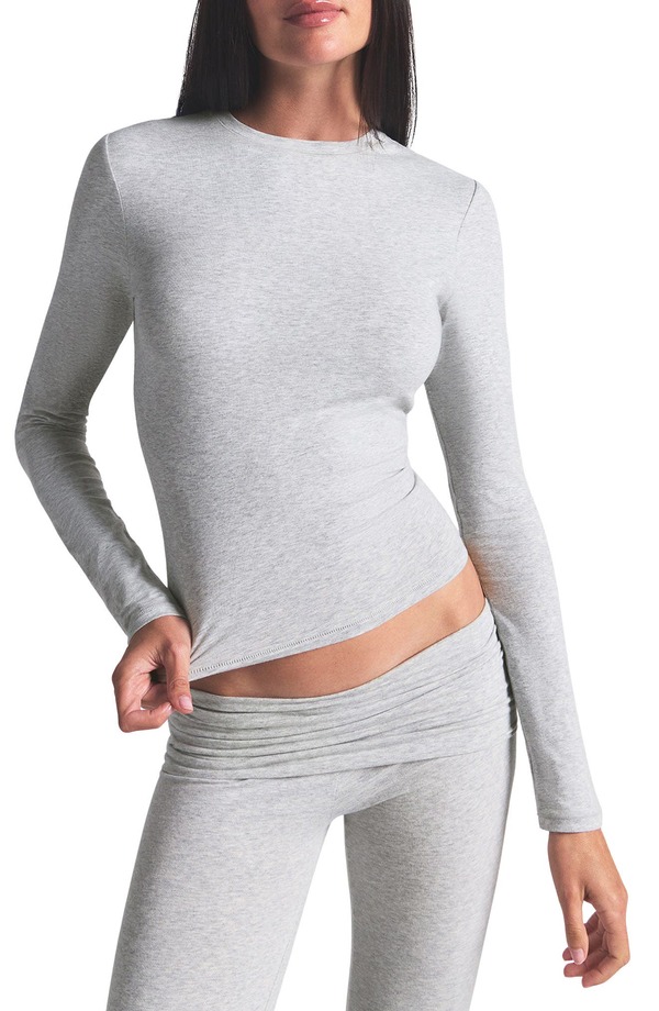 スキムズ レディース トップス Tシャツ コットン ジャージー SKIMStretch Cotton Jersey Long Sleeve T-Shirt Light Heather Grey グレー|ReVida 店