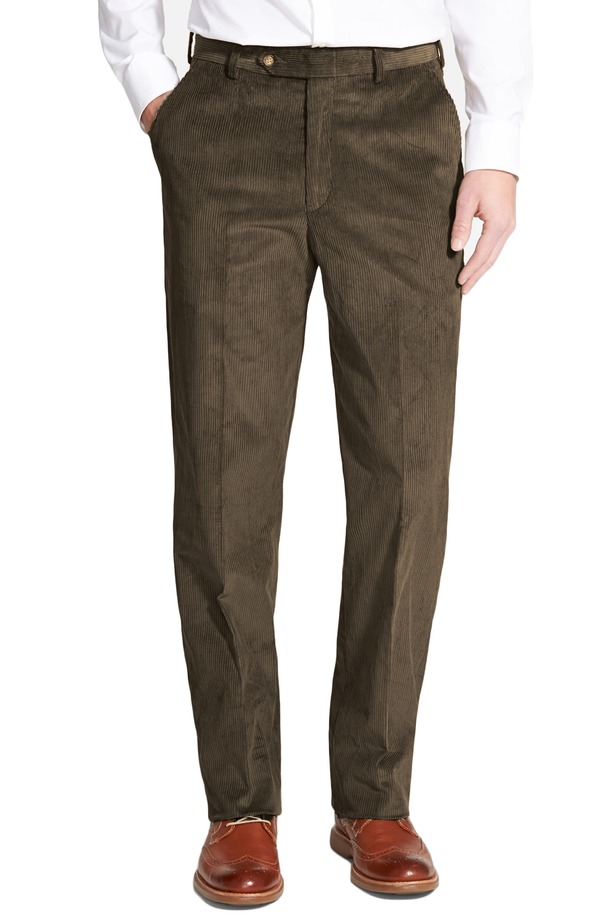 ベール メンズ ボトムス カジュアルパンツ コーデュロイ Berle Luxury Italian Corduroy Flat Front Pants Olive オリーブ