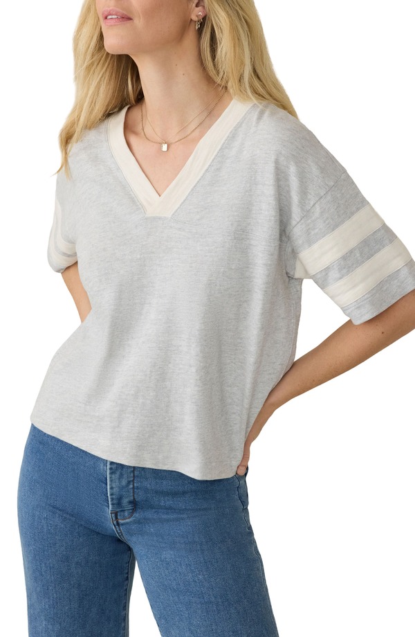 ファレティ レディース トップス プルオーバー 綿織物 Faherty Varsity Stripe Organicotton T-Shirt Grey Varsity 薄墨色