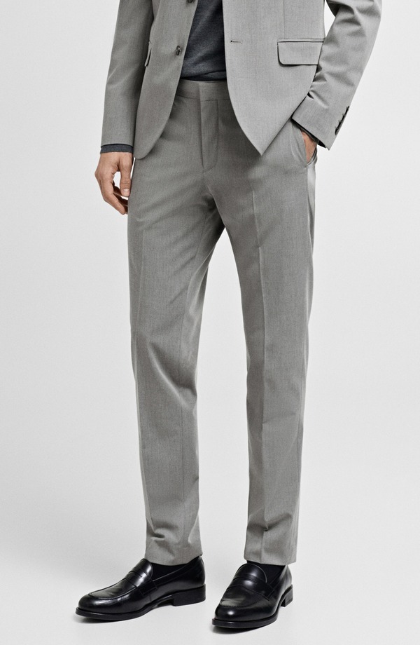 マンゴ メンズ ボトムス カジュアルパンツ MANGO Superslim Fit Stretch Dress Pants Grey グレー