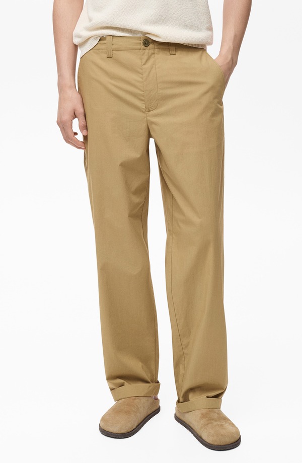 マンゴ メンズ ボトムス カジュアルパンツ ストレート コットン MANGO Straight Leg Cotton Pants Beige ベージュ