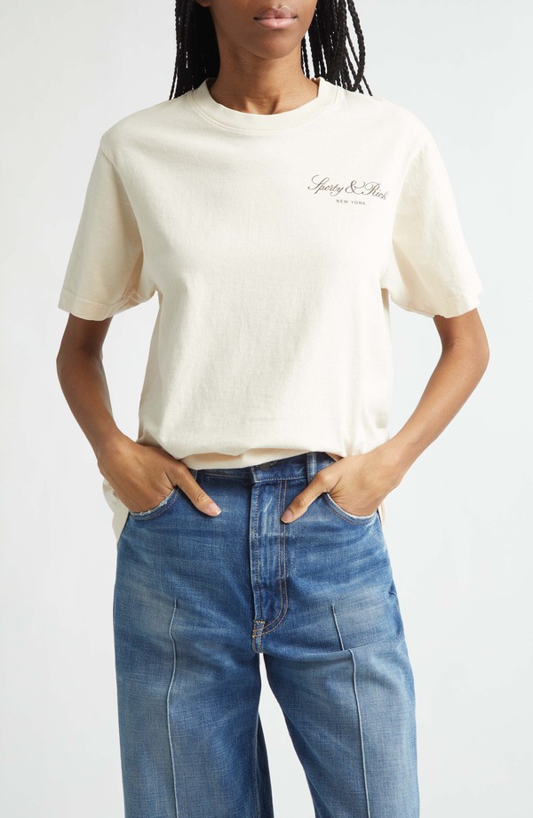 スポーティ アンド 分限者 レディース トップス プルオーバー 綿織物 Sporty \u0026 Rich Vendome Cotton T-Shirt Ecru エクリュ