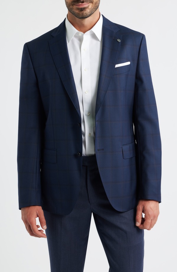 ボス メンズ アウター ジャケット・ブルゾン スリムフィット ウール コート BOSS Hutson Slim Fit Navy Windowpane Check Wool Sport Coat Dark Blue ブルー
