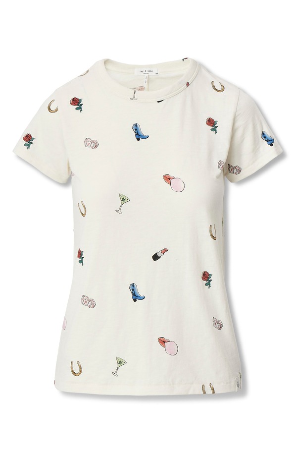 ラグアンドボーン レディース トップス プルオーバー 刷り上げる 綿織物 rag \u0026 bone Allover Print Short Sleeve Cotton T-Shirt Ivory Multi 象牙色