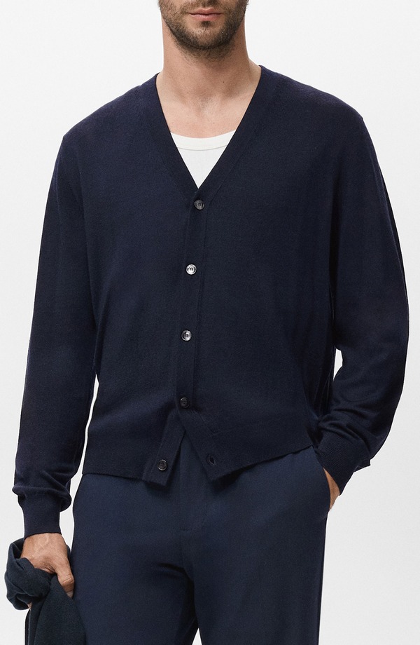 マンゴ メンズ アウター パーカー・スウェット ウール カーディガン MANGO Solid Wool Cardiganavy ネイビー