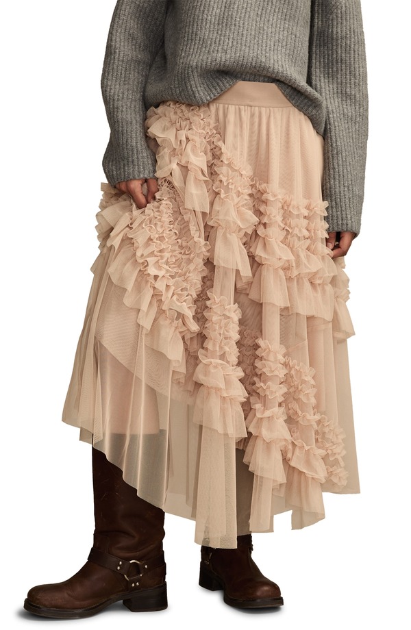 ラッキーブランド レディース ボトムスカート チュール ティアード アシンメトリー ミディ Lucky Brand Asymmetric Tiered Tulle Midi Skirtan タン