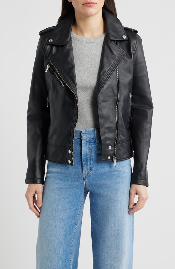 サムエデルマン レディース アウター ジャケット・ブルゾン レザー Sam Edelman Trapunto Stitch Leather Moto Jacket Black ブラック