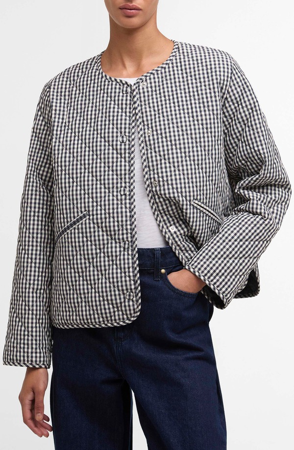 バブアー レディース アウター ジャケット・ブルゾン キルティング Barbour Cashel Collarless Quilted Jacket Navy Gingham/ Dark Navy ネイビー