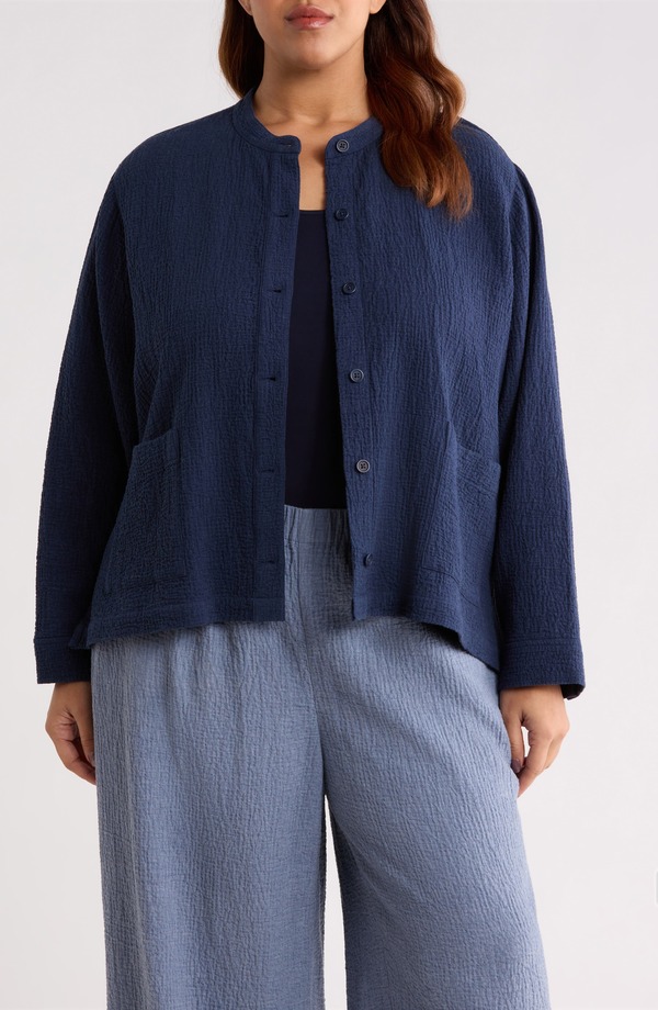 エイリーンフィッシャー レディース アウター ジャケット・ブルゾン シャツ Eileen Fisher Seersucker Shirt Jacket Ink