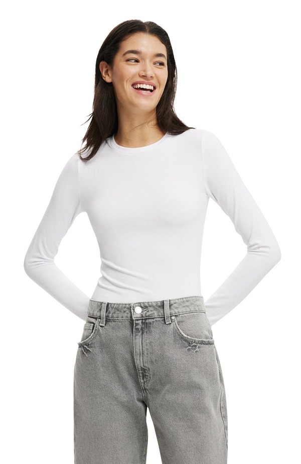 コットンオン レディース トップス シャツ Cotton Women's All Day Crew Long Sleeve White ホワイト