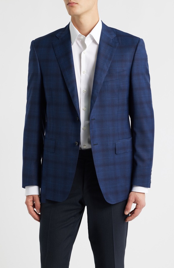 カナーリ メンズ アウター 上衣・上衣 レギュラー相応う 羊毛 厚地の外套 Canali Siena Regular Fit Navy Ombr Check Super 130s Wool Sport Coat Navy 米国海軍