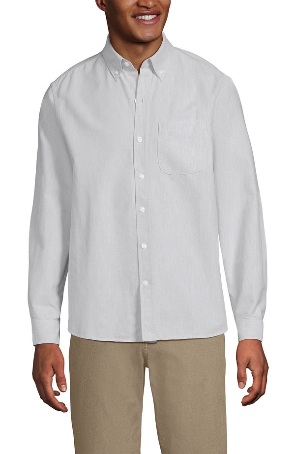 ランズエンド メンズ トップス シャツ オックスフォード Lands' End Traditional Fit Comfort-First Sail Rigger Oxford Shirt Pale Light Gray Heather グレー 16,410円