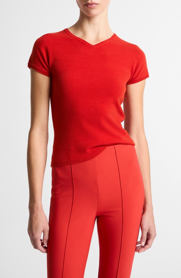 ヴィンス レディース アウター パーカー・スウェット 羊毛 プルオーバー Vince Short Sleeve Wool Blend Sweater Poppy