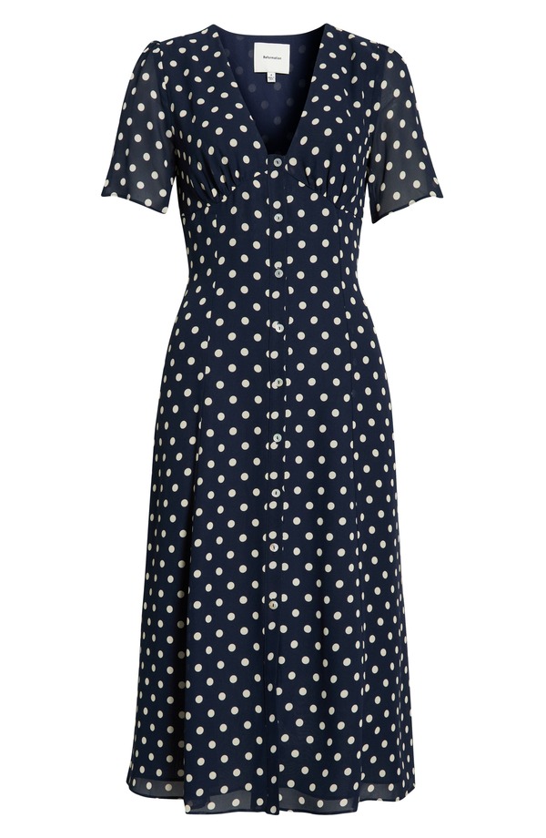 リフォーメーション レディース トップス ワンピース ドット柄 シフォン ドット Reformation Lise Polka Dot Chiffon Dress Orion Dot ドット