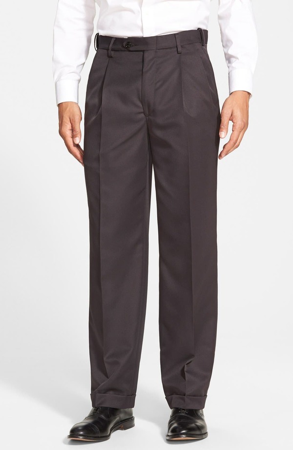 頭を覆う物 メンズ ボトムス 心地好いズボン下 筋目 Berle Self Sizer Waist Pleated Classic Fit Microfiber Trousers Black 黒いこと
