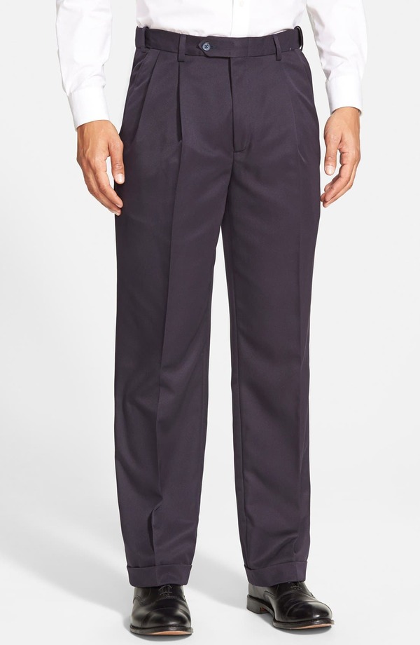頭を覆う物 メンズ ボトムス 心地好いズボン下 筋目 Berle Self Sizer Waist Pleated Classic Fit Microfiber Trousers Navy 米国海軍