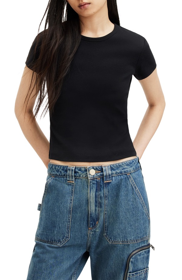 オールセインツ レディース トップス プルオーバー 綿織物 AllSaintstevie Cotton T-Shirt Black 黒いこと