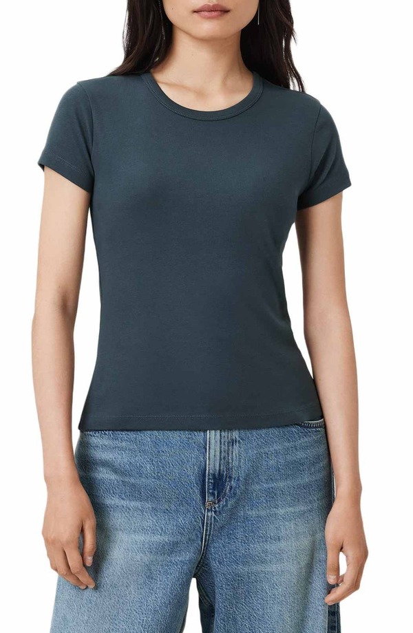 オールセインツ レディース トップス プルオーバー 綿織物 AllSaintstevie Cotton T-Shirt Graphite Blue 黒鉛