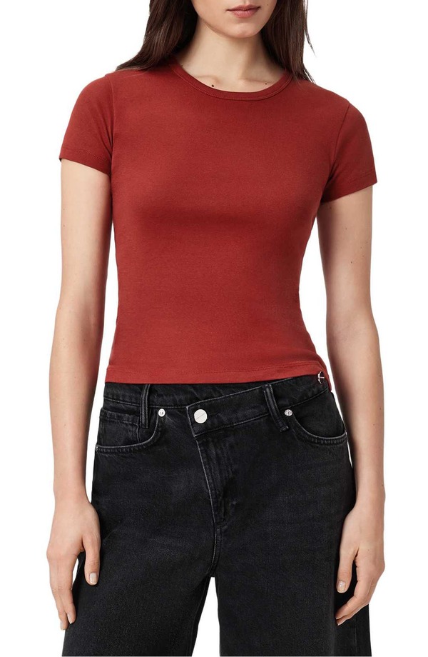 オールセインツ レディース トップス プルオーバー 綿織物 AllSaintstevie Cotton T-Shirt Paprika Red 赤いこと