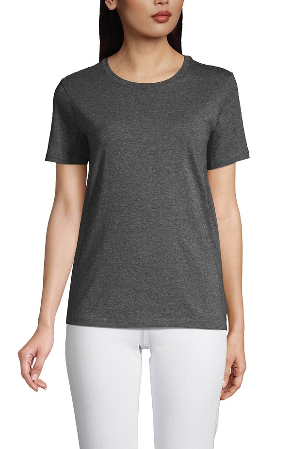 ランズエンド レディース トップス Tシャツ クルーネック コットン Lands' End Supima Cotton Crewneck T-Shirt Charcoal Heather チャコール｜ReVida 店