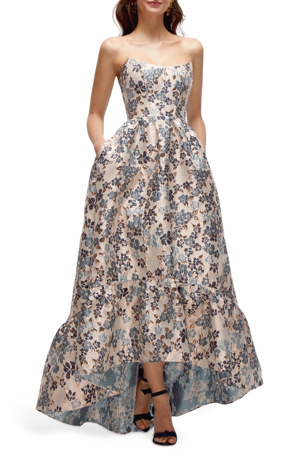 ドレッシーコレクション レディース トップス ワンピース フラワー柄 フラワー Dessy Collection Floral Brocade High-Low Gown Indigo Midnight インディゴ