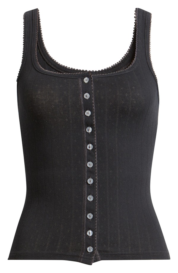 フリーピープル レディース トップス シャツ Free Peoplend Game Pointelle Button-Up Tank Black ブラック｜ReVida 店