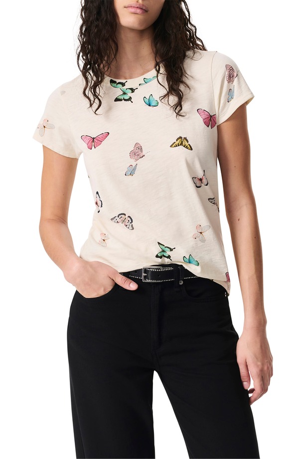 ラグアンドボーン レディース トップス プルオーバー 刷り上げる 綿織物 rag \u0026 bone Ozzy Butterfly Print Cotton Blend T-Shirt Ivory Multi 象牙色