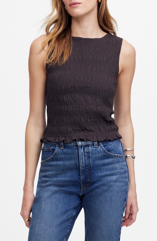 メイドウェル レディース トップス シャツ シャーリング Madewell Smocked Tank Top Soft Charcoal チャコール｜ReVida 店