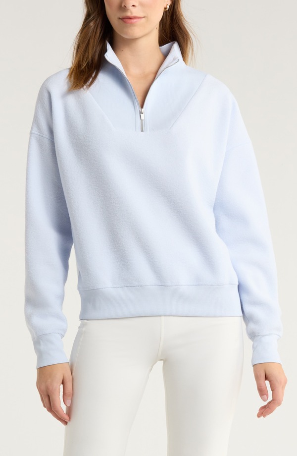 ゼラ レディース アウター パーカー・スウェット ハーフジップ シャツ Zella Cozy Boucl Quarter Zip Sweatshirt Blue Ancient ブルー