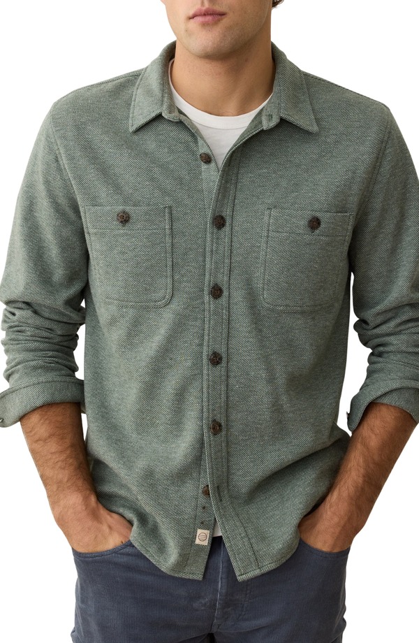 米国海兵隊員 度合い メンズ アウター 上衣・上衣 プルオーバー 編み物 Marine Layer Pacifica Knit Flannel Button-Up Overshirt Olive オリーブ