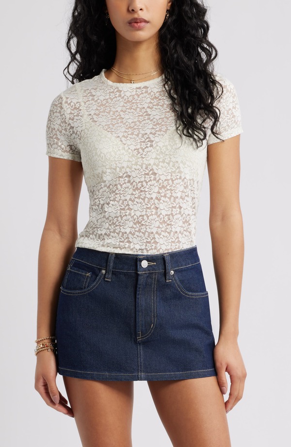 ビーピー レディース トップス シャツ レース BP. Short Sleeve Stretch Lace Top Ivory アイボリー
