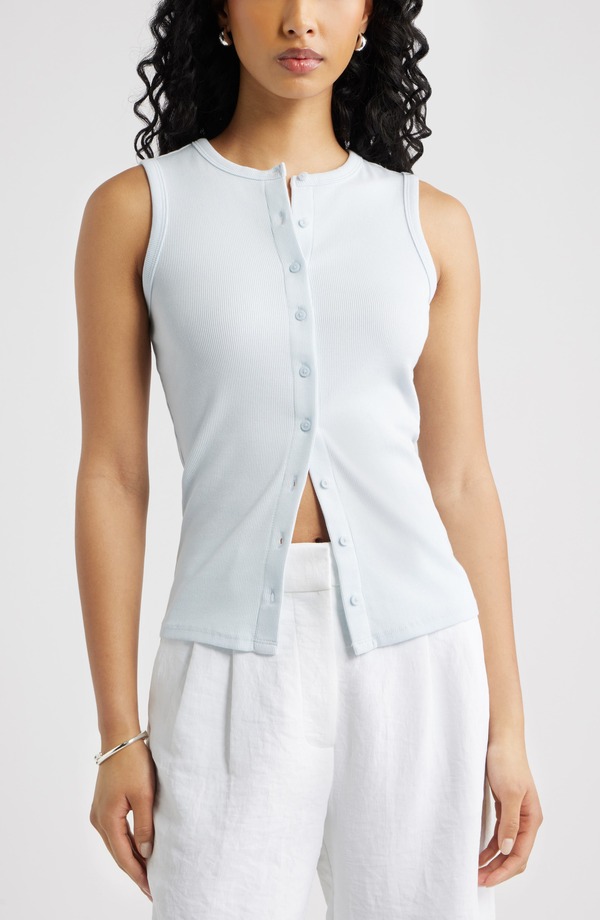 オープンエディット レディース トップス シャツ Open Edit Ributton-Up Tank Blue Breeze ブルー