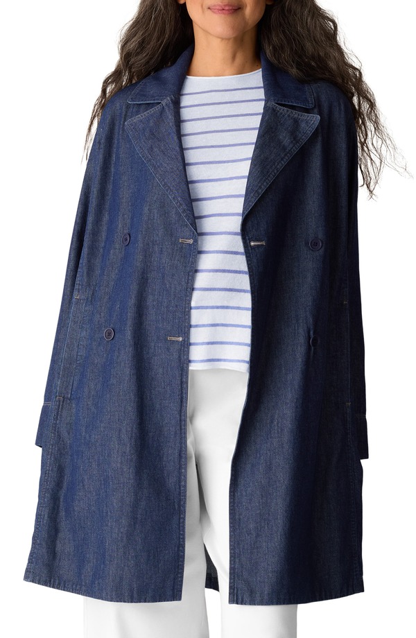 エイリーンフィッシャー レディース ボトムス デニムパンツ コート Eileen Fisher Double Breastedenim Trench Coat Dark Indigo インディゴ