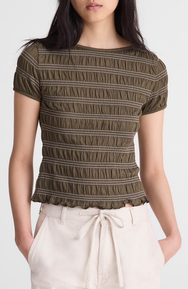 メイドウェル レディース トップス シャツ シャーリング Madewell Smocked Short Sleeve Top Faded Ivy|ReVida 店