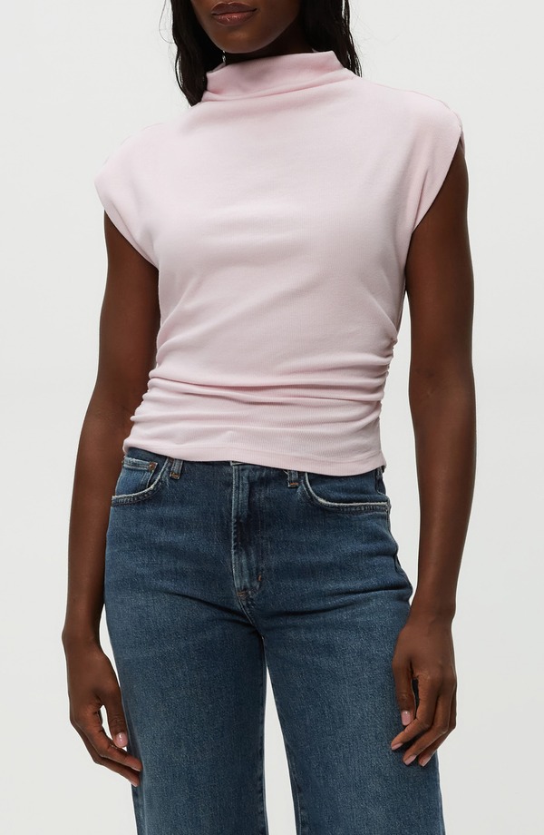 マイケルスターズ レディース トップス プルオーバー ギャザー Michael Stars Amara Ruched Cowl Neck Rib T-Shirt Lychee