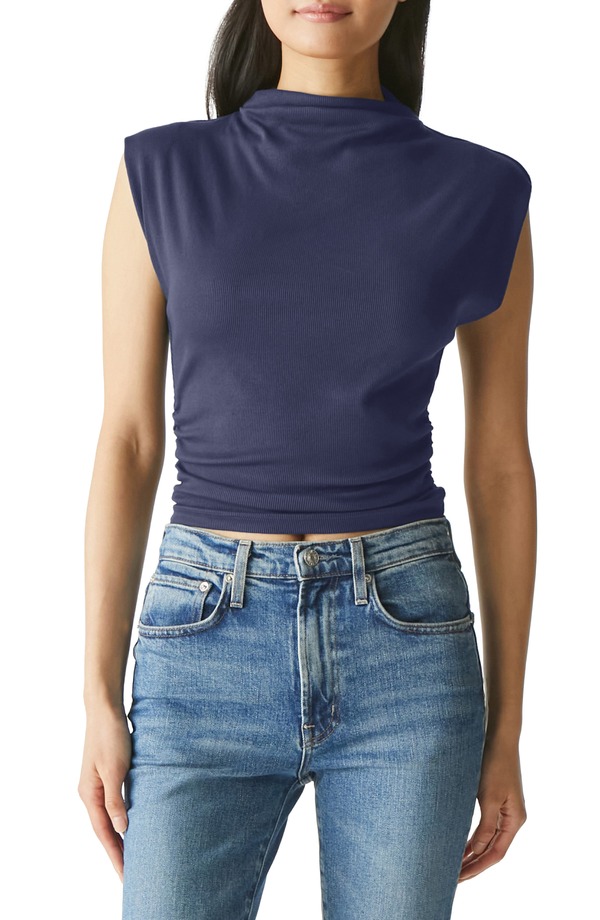 マイケルスターズ レディース トップス プルオーバー ギャザー Michael Stars Amara Ruched Cowl Neck Rib T-Shirt Nocturnal