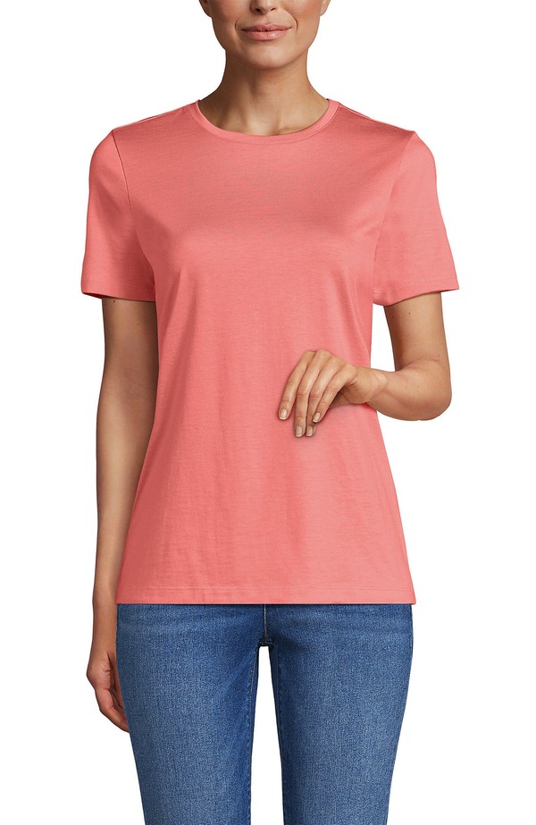 ランズエンド レディース トップス Tシャツ クルーネック コットン Lands' End Supima Cotton Crewneck T-Shirt Coral Clay コーラル
