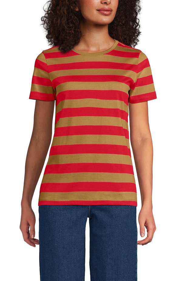 ランズエンド レディース トップス Tシャツ クルーネック コットン Lands' End Supima Cotton Crewneck T-Shirt Rich Ginger Even Stripe ストライプ