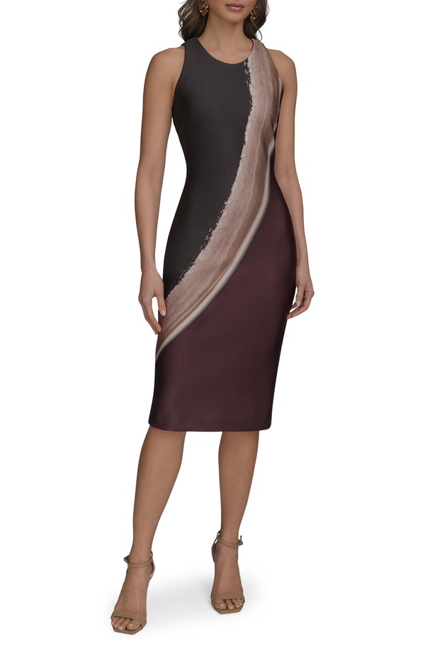 ダナ キャラン ニューヨーク レディース トップス ワンピース プリント ノースリーブ レース Donna Karanew York Placed Print Sleevelessheath Dress Chocolate Plumulti プラム