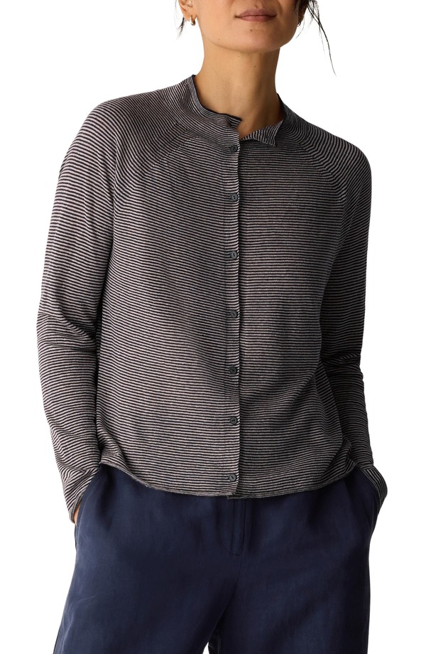 エイリーンフィッシャー レディース アウター パーカー・スウェット 綿織物 ジレー リネン Eileen Fisher Organic Linen \u0026 Organicotton Cardigan Ink