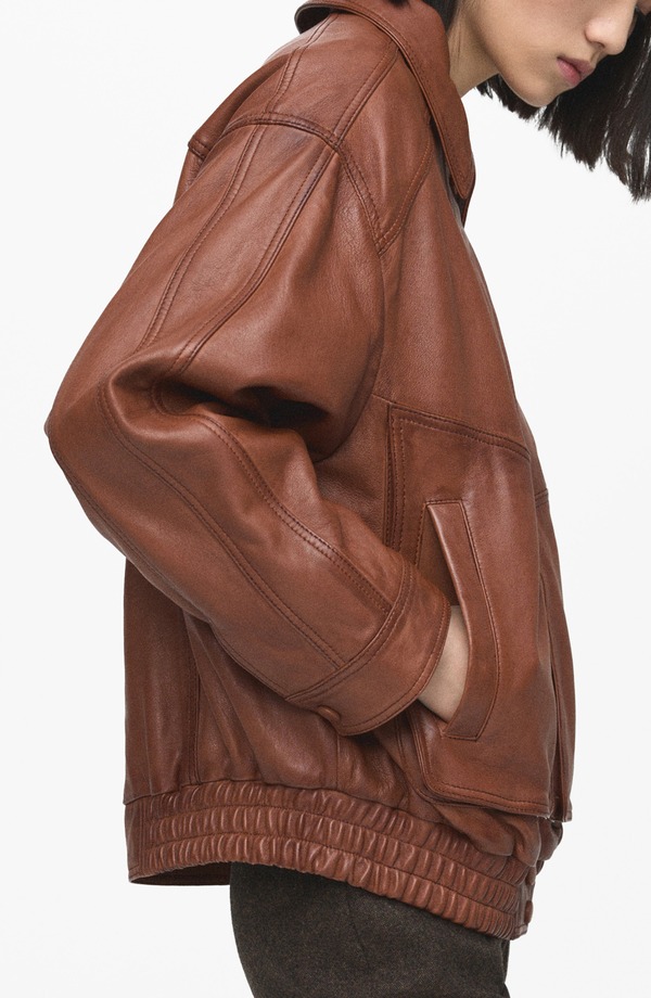 マンゴ レディース アウター ジャケット・ブルゾン レザー MANGO London Oversize Leather Jacket Cognac