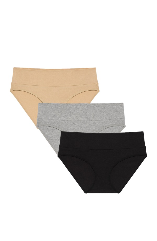 マザーフッドマタニティー レディース アンダーお召しもの ズボン下 綿織物 MOTHERHOOD MATERNITY Motherhood Women\u0027s Maternity Cotton Foldover Waistband Brief Panty 3-Pack Heather Grey/ Nude/Core Black 黒いこと スタンダード-ショーツ